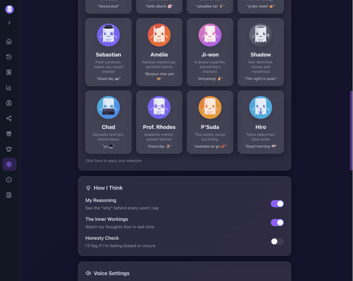 Aqi's three transparency settings — consumer AI chat built on Aqta governance