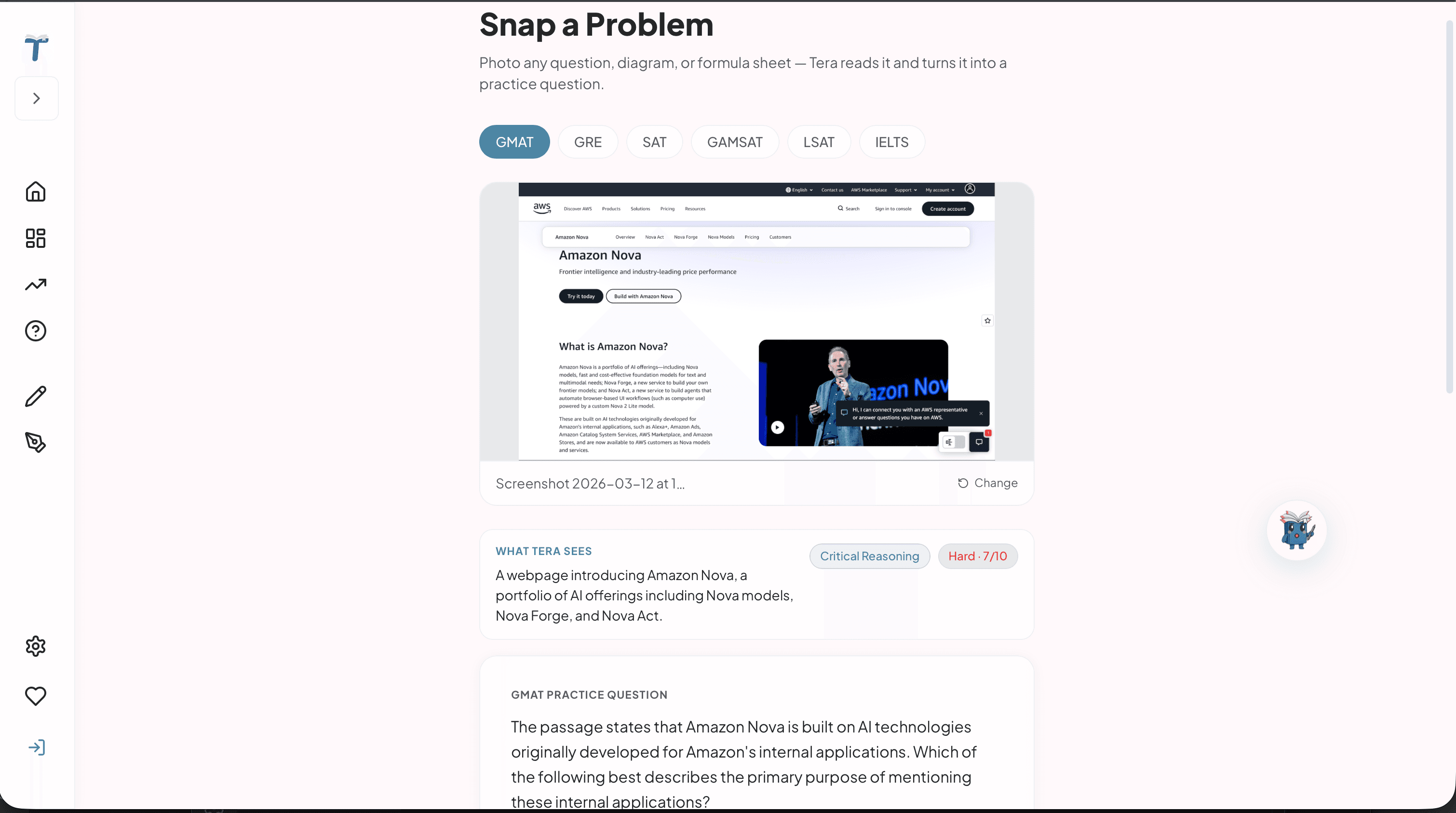 Snap a Problem, Nova multimodal vision generating a practice question from a photo